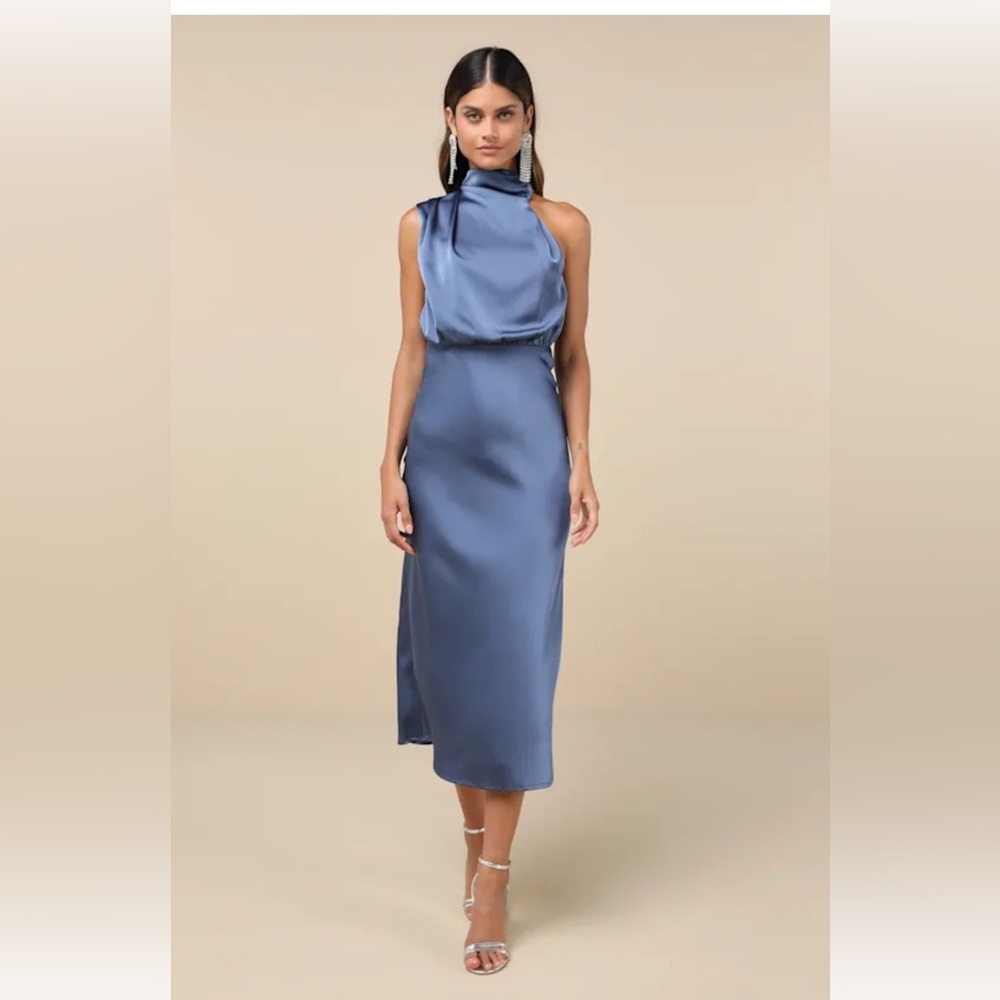 Elegant Blue Satin Dress